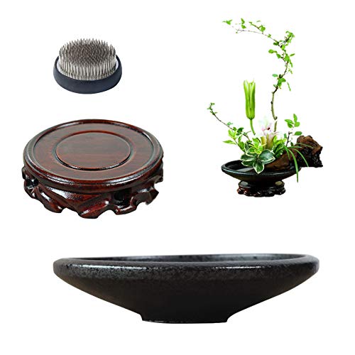 Vaso Ikebana WANDIC In Ceramica Con Kenzan A Rana - Per Composizioni Floreali, Colore Nero - Foto 4