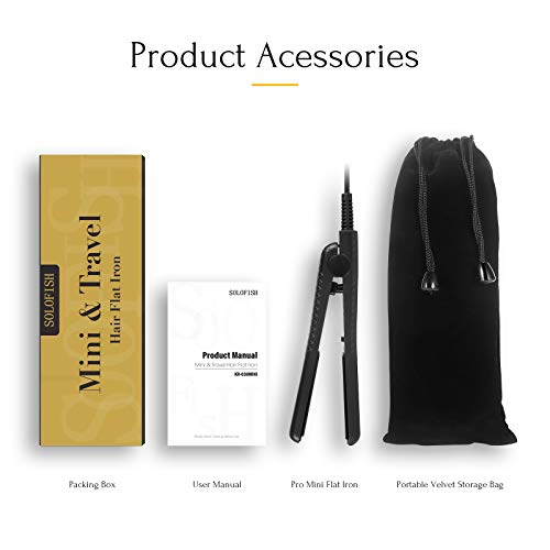 Mini Hair Straightener, 1/2 Inch Titanium Flat Curling Iron for Travel, Professional Mens Hair Straightening Plate, Effective for Bangs Short and Thin Hair