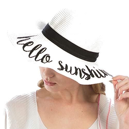 Hello Sunshine' Embroidery White Straw Floppy Sun Lebanon Ubuy