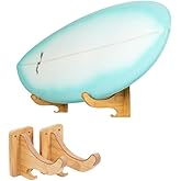 LISS Single Rack – Bamboo Surfboard Rack Wall Mount Hanger for the Wall, Holds Boards up to 12ft & 90lbs Horizontal Display | Padded Cork Arms | for Long, Shortboard, Snowboard | Indoor Storage