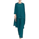 Zongqiven Chiffon Mother of The Bride Pant Suits Wedding 3Pcs Formal Outfit Set Evening Gown for Women