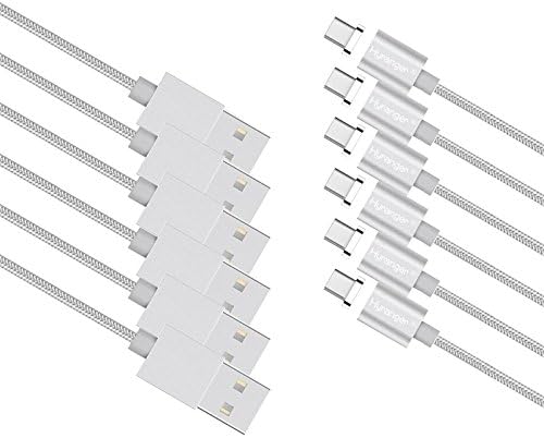 hyranger 6Packs[5th gen]Super Magnetic Type-C Type C Charging Cable 3Ft/1m Nylon braided Reversible USB C Data Sync Cord USB-C Charger For Huawei Nexus LG Xiaomi Meizu Nokia Lumia(silver)
