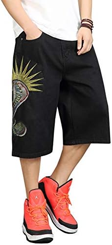 ハーフパンツ デニムショーツ メンズ 極太 刺繍 ルーズフィット 大放出セール バギーパンツ ゆったり ジーパン ストリート系 夏 ブラック Dk1911 ショートパンツ B系 大きいサイズ 七分丈 カーゴパンツ