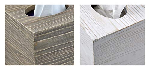 Spiretro Set of 2 Square Tissue Box Cover, Rustic Reclaimed Wood Facial Paper Holder for Bathroom, Vanity Countertops, Dressers, Night Stands, Desks, Tables - Farmhouse Classic Grey & Whitewash