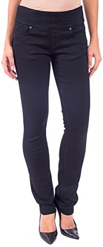 Lola Jeans Women's Catherine Midrise Pull On Straight Leg Stretch Denim (Black, 31/10)