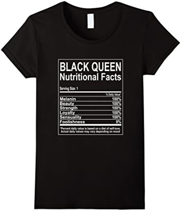 Womens Funny Black Queen Nutritional Facts T-Shirt Self Love Tee Large Black