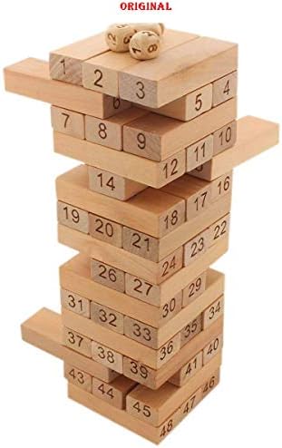 Tanman Wooden Jenga Toy with 4 Dices (Wooden) - 51 Pieces, Premium Quality