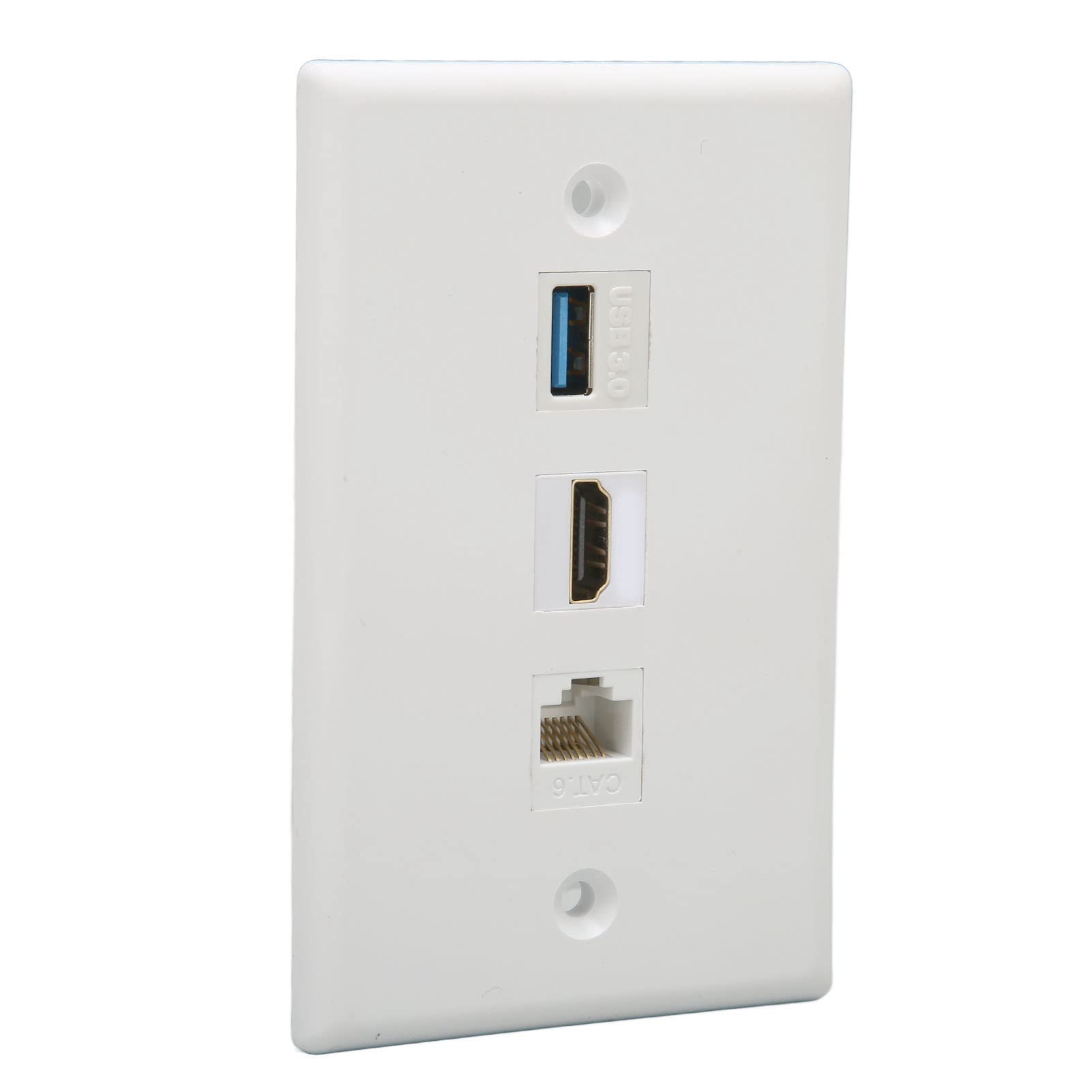 ASHATA 3 Port HDMI Coax Ethernet USB3.0 Wall Plate, HD Multimedia Interface, RJ45 Ethernet and USB 3.0 Ports Media Wall Outlet Plates, Compatible with Cat5 Cat5e Cat6 Cable