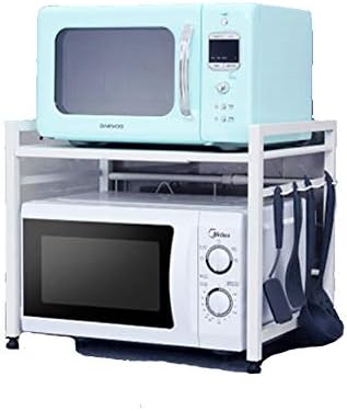 Single Layer Stainless Steel Microwave oven rack, Telescopic Design Easy to Assemble Strong Load Bearing Capacity (Color : White)