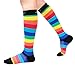 CompressionZ 20-30 mmHg Compression Socks Men & Women - Knee High Support Stockings (Rainbow Stripes, Large)