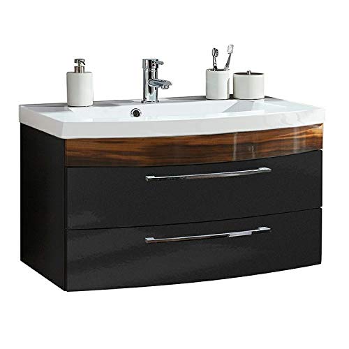 Lomadox Waschtisch Mit Unterschrank Hochglanz Anthrazit Walnuss 2