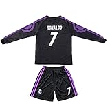 2016/2017 REAL MADRID #7 RONALDO KIDS AWAY BLACK LONG SLEEVE SOCCER JERSEY & SHORTS YOUTH SIZES
