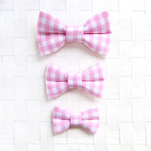 Bow Tie Collar Slide On, Collar Add On Bowtie, Bow Collar Accessories - Candy Pink Gingham