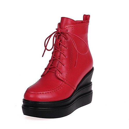 AmoonyFashion Women's Round-Toe Closed-Toe High-Heels Boots with Bandage and Rubber Soles, Red, 38 AmoonyFashion Women's Round-Toe Closed-Toe High-Heels Boots with Bandage and Rubber Soles, Red, 38
