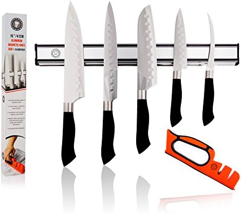 KitchenDemand Magnetic Knife Holder Bar | Durable &amp; Easy To Install Stainless Steel Magnet Rack Strip | Storage Organizer For Knives, Kitchen Utensils &amp; Cooking Tools | Complimentary Knife Sharpener