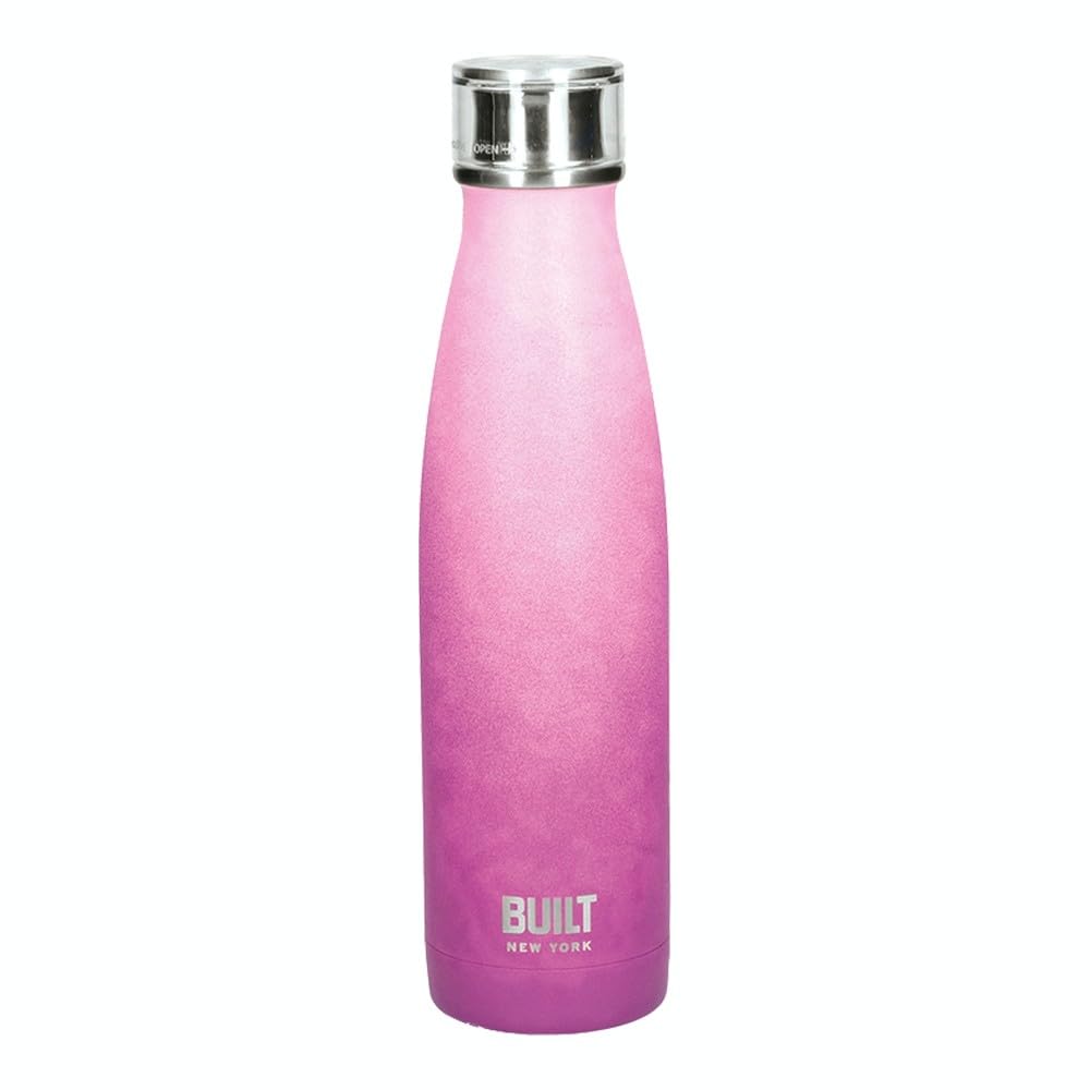 Built Perfect Seal Leakproof Insulated Water Bottle/Thermal Flask, Stainless Steel, 480 ml, Pink/Purple Ombre