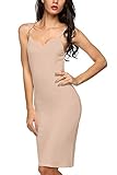 Bluetime Women's Sexy V Neck Slim Fit Spaghetti Strap Straight Dress Sleepwear (L, Nude)