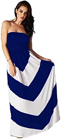 Charm Your Prince Royal Blue and White Women's ZigZag Chevron Maxi Dress Small