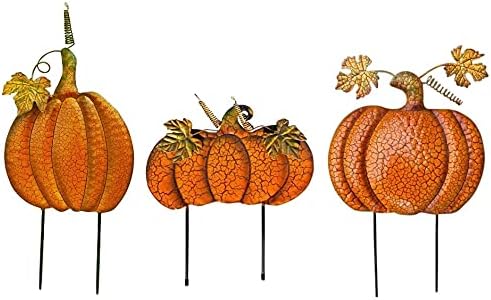 Yard Signs - Clovers Garden Halloween Fall Outdoor Yard Decorations Pumpkin Metal Yard Signs with Stakes - Fall Thanksgiving Lawn Walkway or Planter Rustic Home Décor - Set of 3 (Style B)