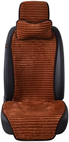 AUTOYOUTH Velour Car Seat Cushion with Headrest Pillow, 10MM Comfortable Memory Foam Car Seat Cover, Universal Fit Car Seat Protector, 1PC, Coffee