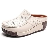 UGOSELEC Women Leather Breathable Slip On Mules,Casual Hollow Out Non-Slip Arch Support Slip On Clogs and Mules Work Shoes Sandals