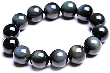 Men Obsidian Rainbow Eyes Beads Bracelet 14 mm