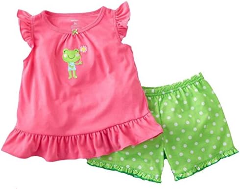 Babygp "frog" little girls shorts 2 Piece Pajama 100% Cotton(size:2-7 years) (4T, pink green)