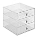 InterDesign 3 Drawer Storage Organizer for Cosmetics, Makeup, Beauty Products and Office Supplies, 4 Pack, Clear