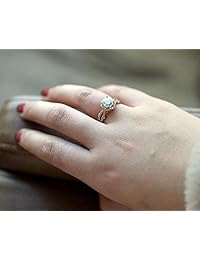 AllenCOCO - Anillo de compromiso para mujer, chapado en oro de 14 quilates, con circonita cúbica