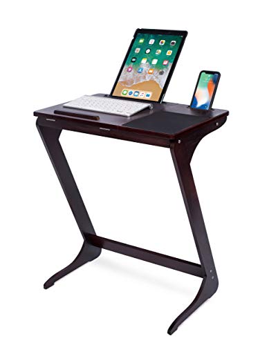 Sofia + Sam Sofa Side Table TV Tray Tablet Phone Slots | Wooden Z Legs | Couch Console Lapdesk | Adjustable Top Table | Laptop Stand | Small Breakfast Eating Food | Dinner Lunch Snack Reading
