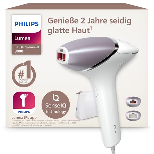 Philips Lumea IPL 8000 Series - IPL Geräte Haarentfernung für bis zu 2 Jahre seidig-glatte Haut¹ mit 2 Aufsätzen für Körper & Gesicht, Alternative zur Laser-Haarentfernung (BRI944/00)