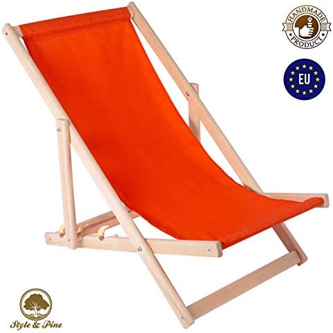 Amazinggirl Deck chair sun folding wooden lounger - Relax lounger for garden Balcony lounger Beach chair ORANGE