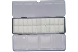 CUSON Empty Tin Palette Paint Case with 22pcs Full Pans with White Plastic Empty Watercolor Pans Carrying Magnetic Stripes (Black with 22pcs Full Pans)