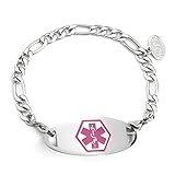BBX JEWELRY Stainless Steel Figaro Chain Medical Alert Bracelets Interchangeable Pink ID Tag for Women Men