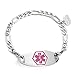 BBX JEWELRY Stainless Steel Figaro Chain Medical Alert Bracelets Interchangeable Pink ID Tag for Women Men