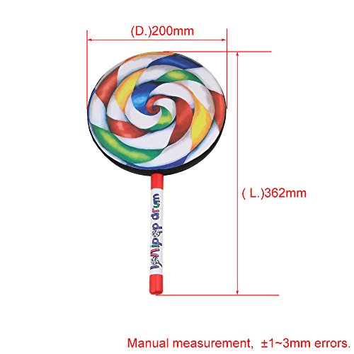 BQLZR 7.9" Lollipop Shape Hand Drum Percussion Musical Instruments Education Toys for Kid and Baby with Candy Drumstick