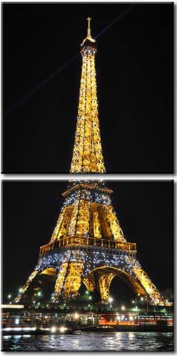 EIFFEL TOWER Modern Digital Wall Art Print Mounted on Fiberboards/Better than Canvas Print/Ready to Hang 2 Panel Set (12"x12"x0.4"(each panel)X2Panels)