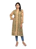 IndusDiva Women's Beige Chiffon Straight Cut Kurta