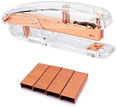 DEEBF Transparent Rose Gold Color Stapler with 5000 Rose Gold Staples for Office