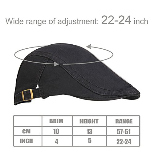 Bodvera Men's Cotton Flat Ivy Gatsby Newsboy Driving Hat Summer Beret Cabbie Cap, Black