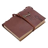 Foxnovo Leather Writing Journal Notebook, Antique Handmade Leather Bound Daily Notepad, Vintage Notebook with PU Cover, Classic Embossed Travel Diary Sketchbook to Write in , Best Gift (Coffee)