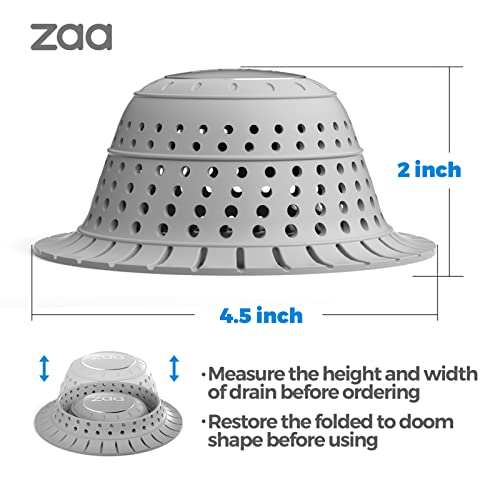 zaa Bathtub Drain Hair Catcher, Premium Silicone Shower Hair Catcher, 1Pack Collapsible Hair Stopper for Pop Up and Regular Drains of Shower, Bathtub, Bathroom Sink, Bathroom Fixture Accessories, Gray