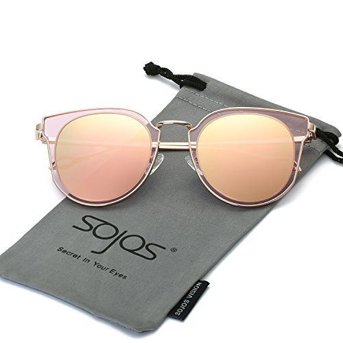 SojoS Fashion Polarized Sunglasses UV Mirrored Lens Oversize Metal Frame SJ1057 With Rose Gold Frame/Pink Mirrored Lens