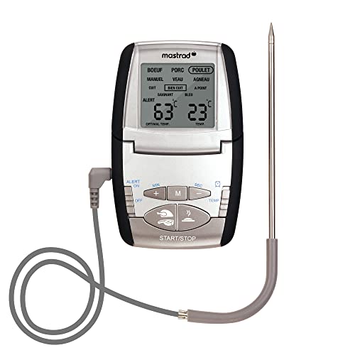 MASTRAD – Thermo-Sonde De Cuisson m° classic – Vos Recettes Cuites À La Perfection – Minuteur Intégré – Boitier Aimanté – Compatible Four – Poignée 100 % Silicone – Pile LR3 fournie