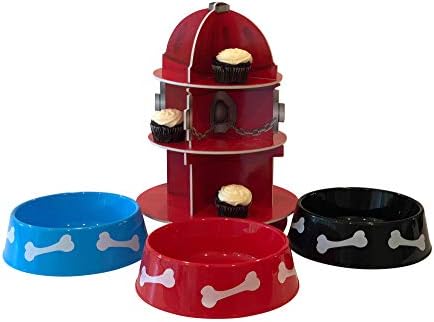 Fire Hydrant Cupcake Holder Stand & Three Round Plastic Pet Bowls