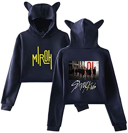 Kpop Stray Kids Hoodies Cat Crop Top Kawaii Sweatshirt Stray Kids MIROH Album Hoodies Hip Hop Signature Printed Pullover College Jumper Sweater BangChan Changbin Hyunjin Felix Seungmin Jeongin Jisung