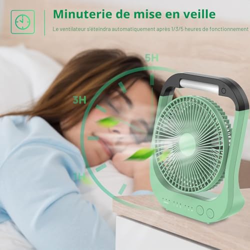 ATEngeus USB Fan, 10000 mAh Rechargeable Battery, 4 Speed, Camping Fan, 8 Inch, 180° Swivel, LED Light, Timer, Fan for Camping, Travelling