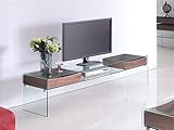 MUEBLE DE TV MÓDULO CON ESTANTE DE CRISTAL CURVADO Y 2 CAJONES DE MADERA BARNIZADO, MODELO MAINE 180X43 CM - OFERTAS HOGAR -¡AL MEJOR PRECIO!
