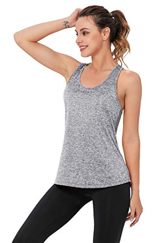 VIISHOW WORKOUT TANK TOPS FOR WOMEN SLEEVELESS YOGA TOPS FOR WOMEN MESH BACK TOPS RACERBACK MUSCLE TANK TOPS, MA GRAY,XX-LARGE