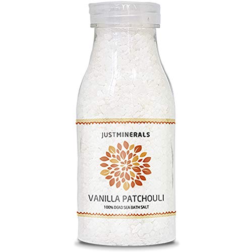 Dead Sea Bath Salt Vanilla Patchouli – Just Minerals Certified 100% Pure from the Dead Sea, No Synthetic Colors – Vanile Patchouli Dead Sea Salt